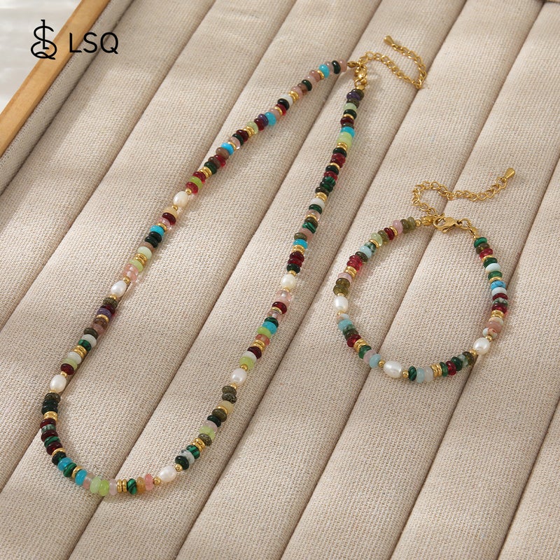 Colorful Natural Stone Pearl Beaded Necklace For Women, Trendy Light Luxury Niche Design, Dopamine-Inspired Versatile High-End Summer Style - Image 5